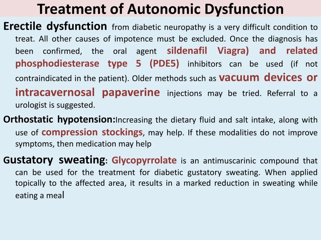 treatment of autonomic dysfunction erectile