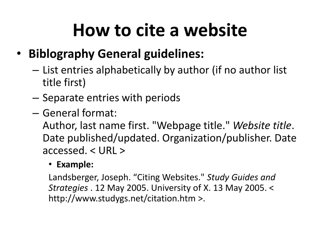 how to cite a website biblography general