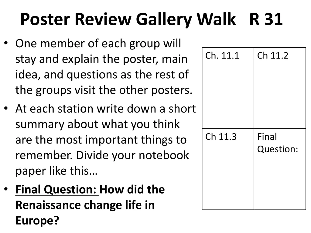 poster review gallery walk r 31 one member