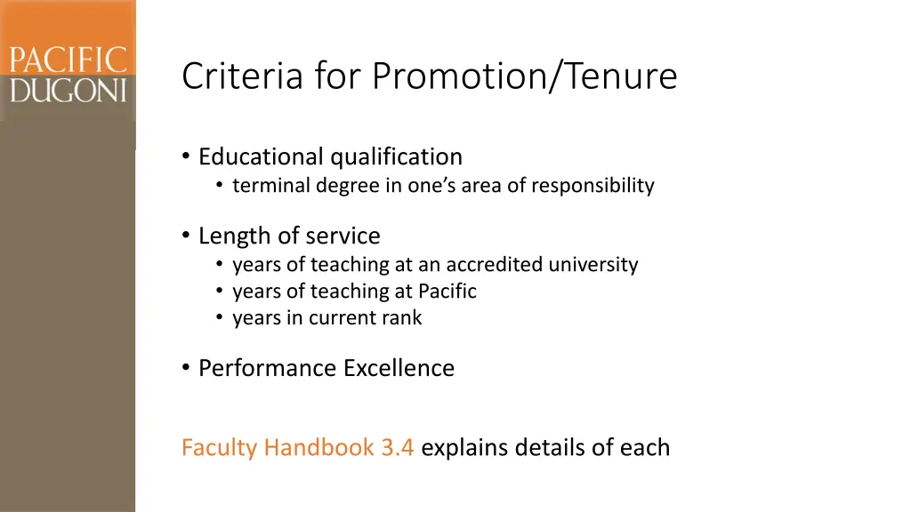 criteria for promotion tenure