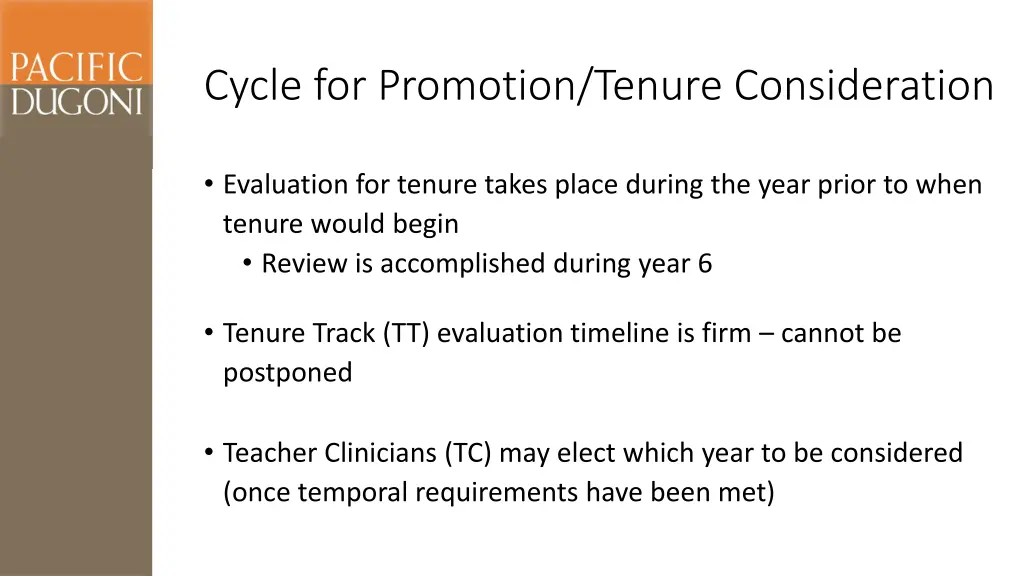 cycle for promotion tenure consideration
