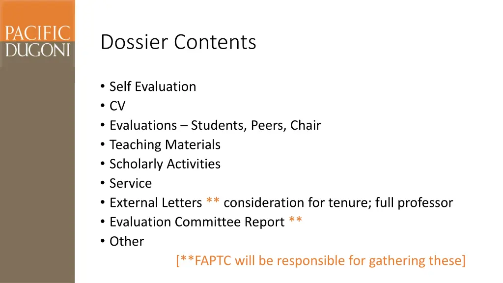 dossier contents