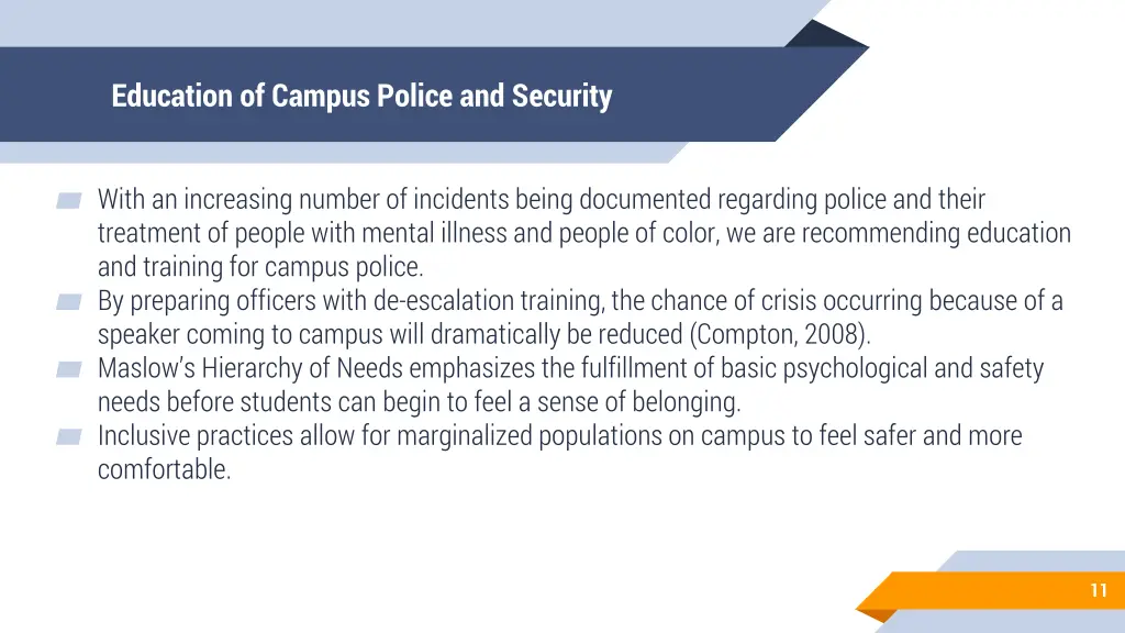 education of campus police and security