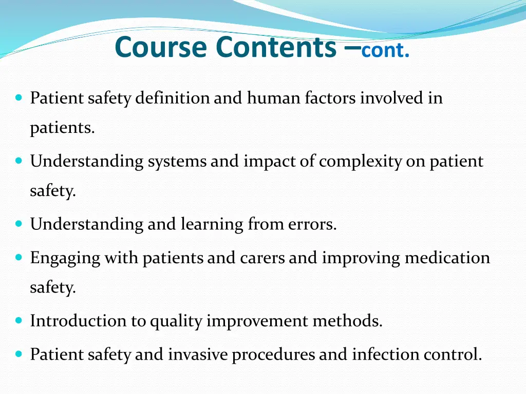 course contents cont