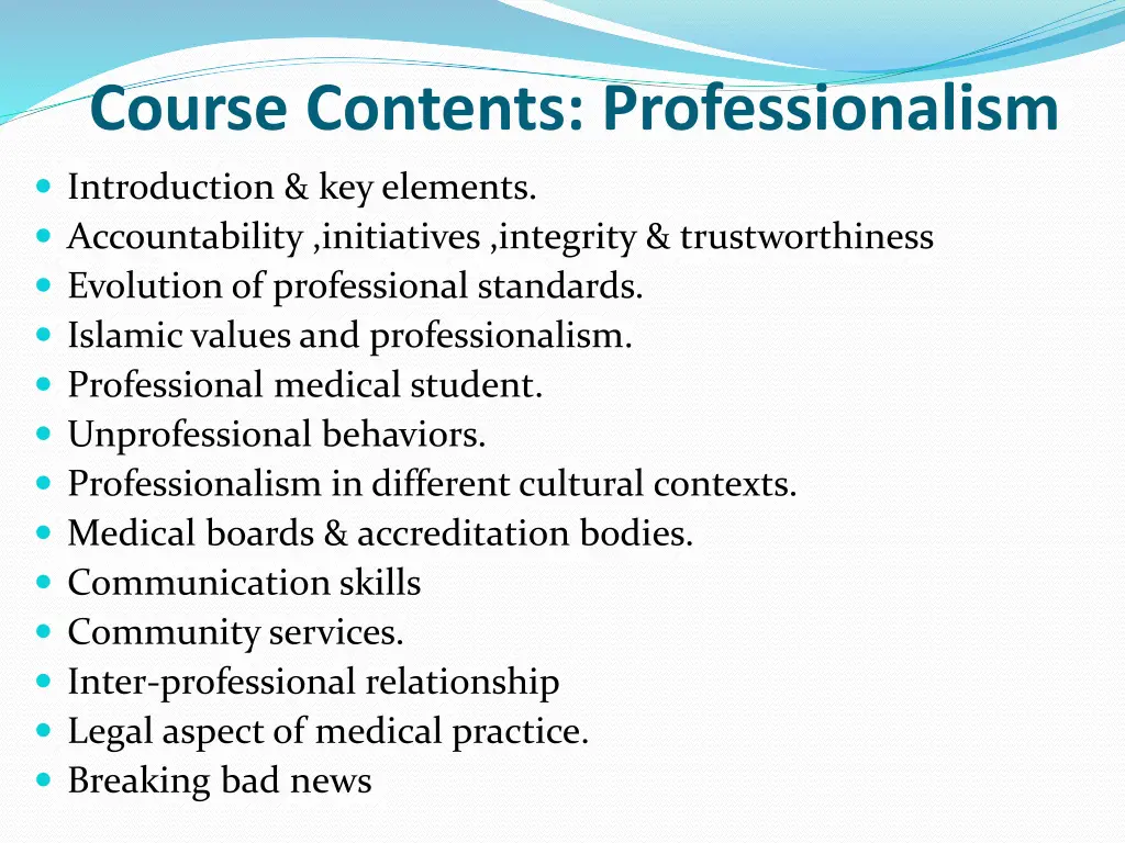 course contents professionalism