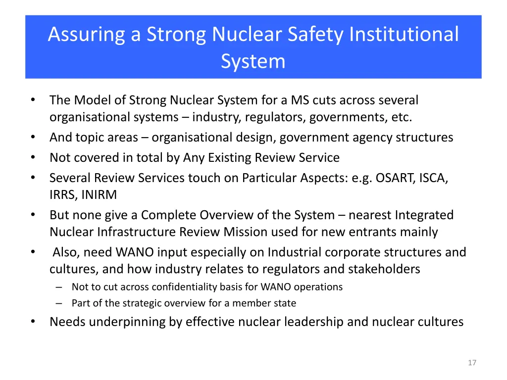 assuring a strong nuclear safety institutional