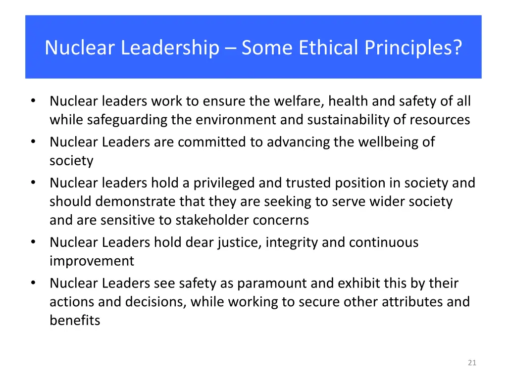 nuclear leadership some ethical principles
