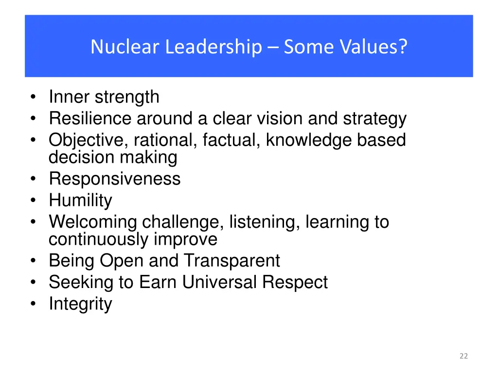 nuclear leadership some values