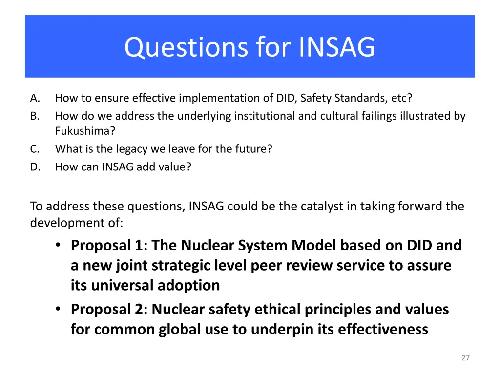 questions for insag 1