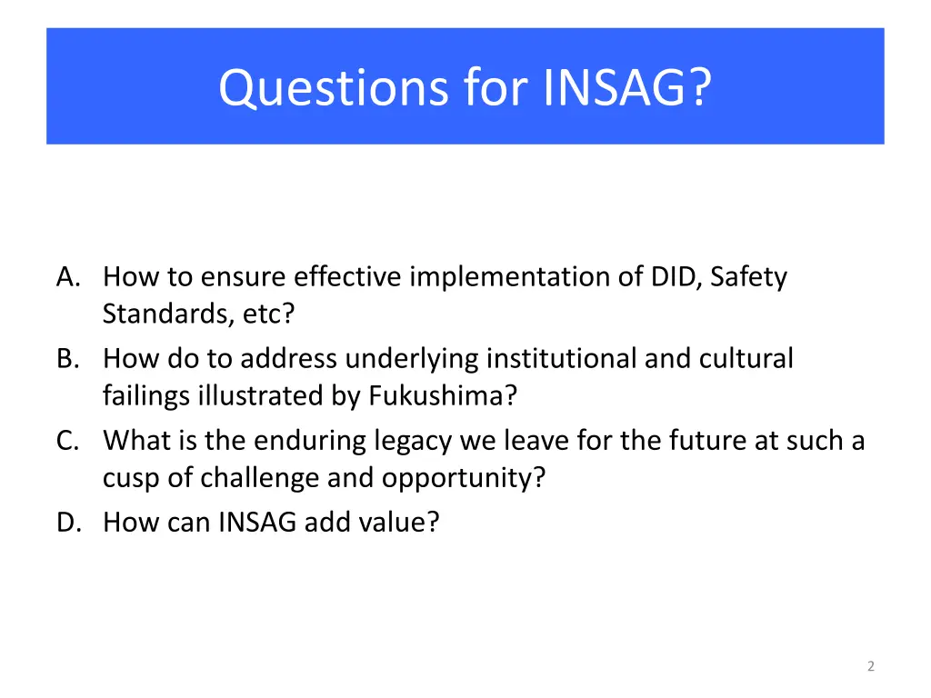 questions for insag