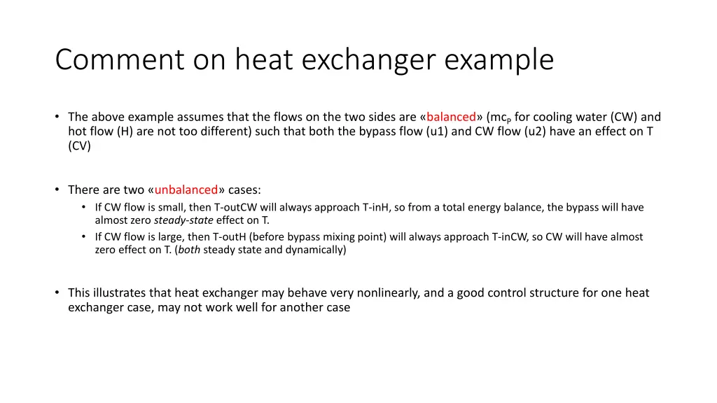 comment on heat exchanger example