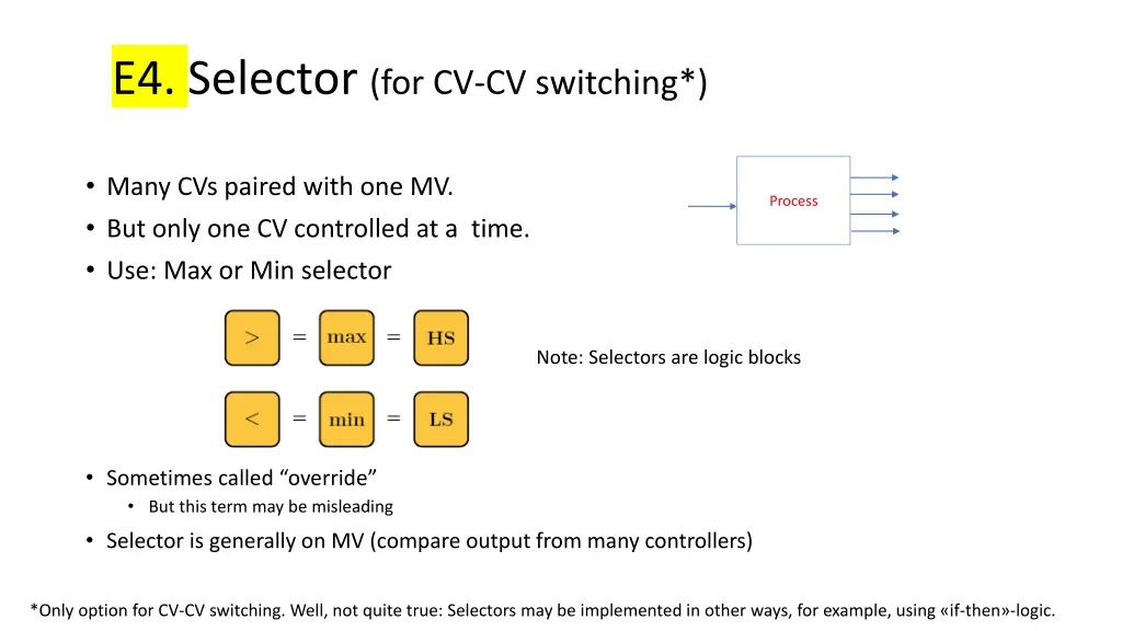 e4 selector for cv cv switching