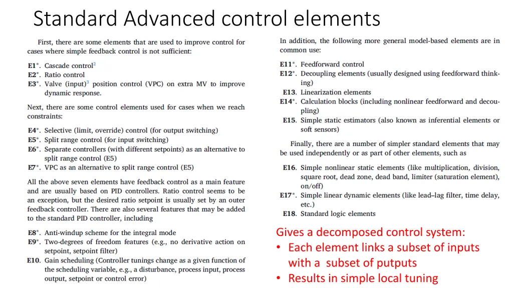 standard advanced control elements