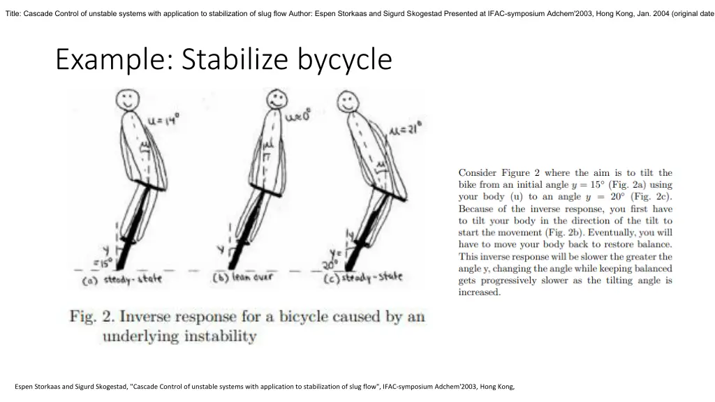title cascade control of unstable systems with