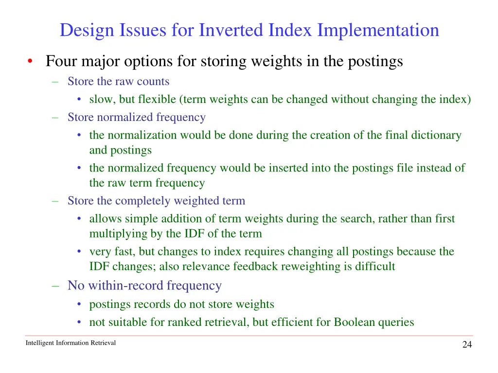 design issues for inverted index implementation