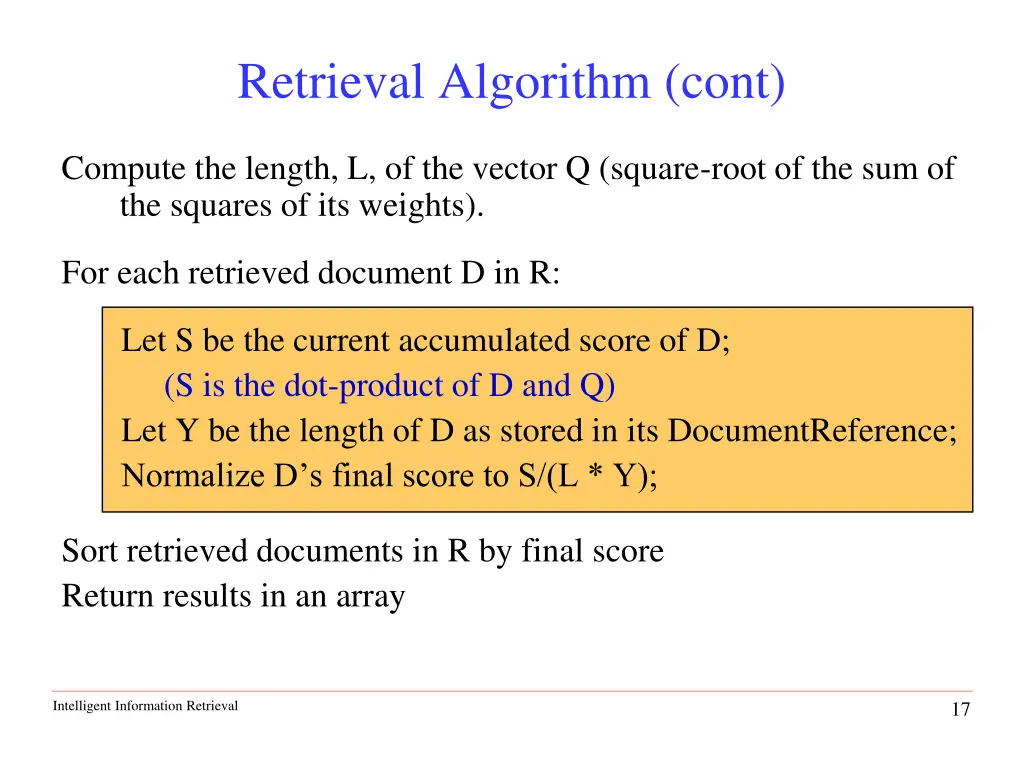retrieval algorithm cont