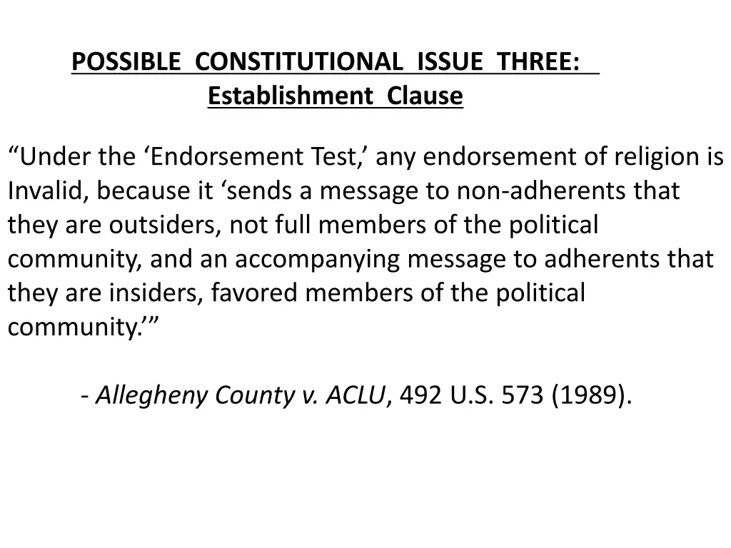 possible constitutional issue three establishment