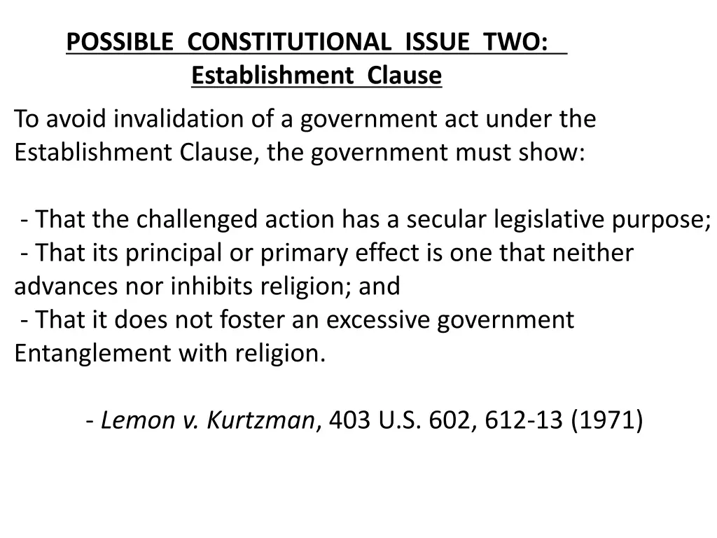 possible constitutional issue two establishment