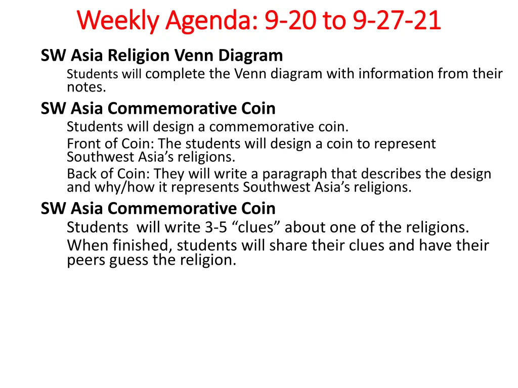 weekly agenda 9 weekly agenda 9 20 to 9 1