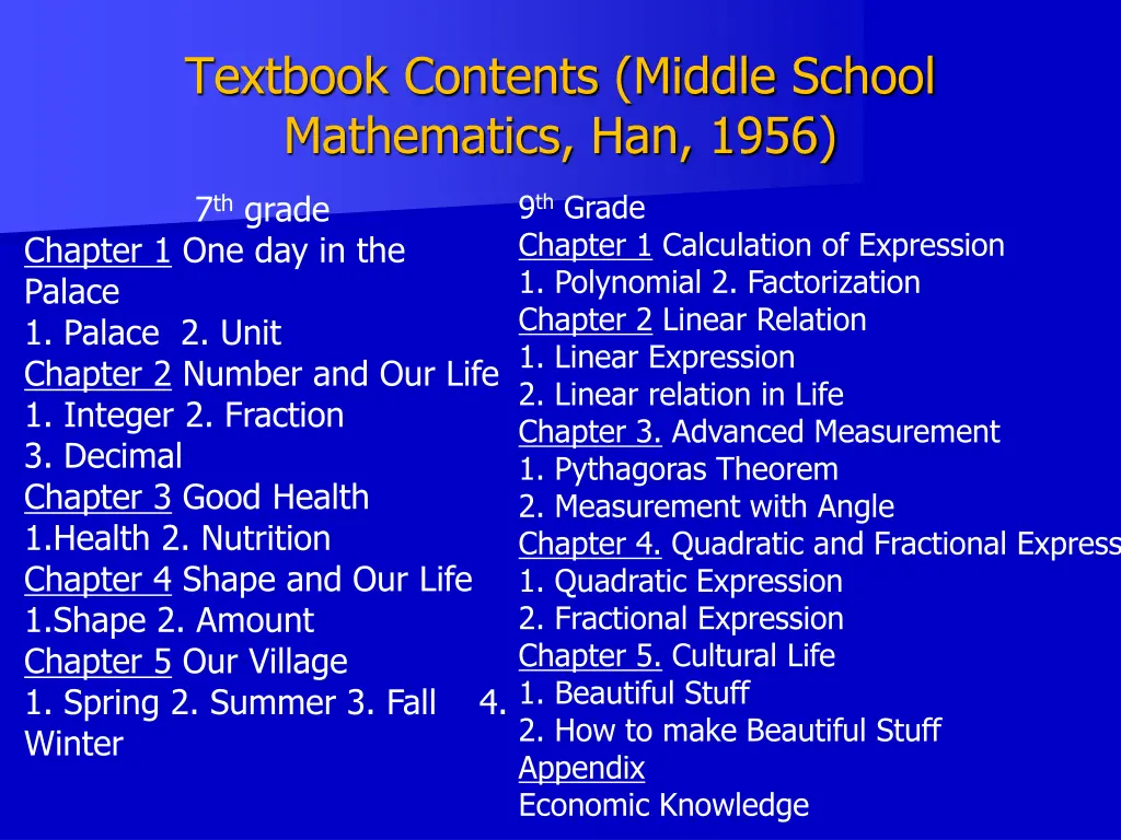 textbook contents middle school mathematics