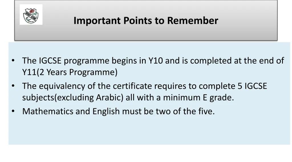 important points to remember