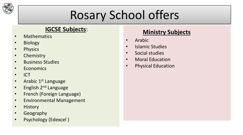 rosary school offers
