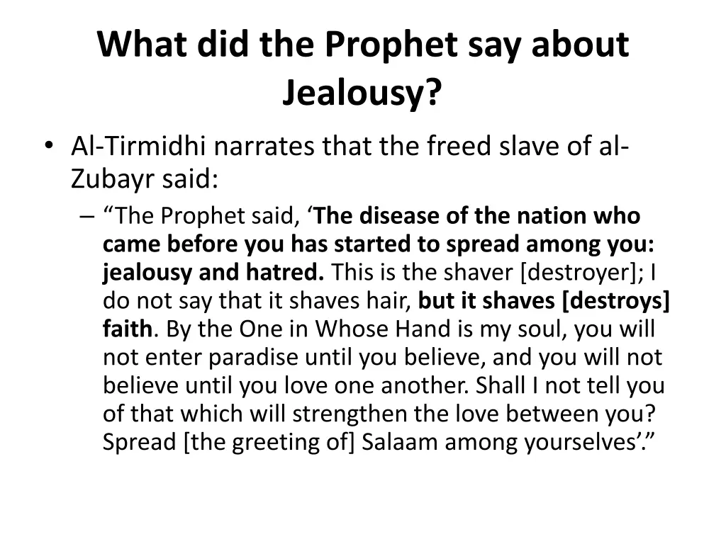 what did the prophet say about jealousy