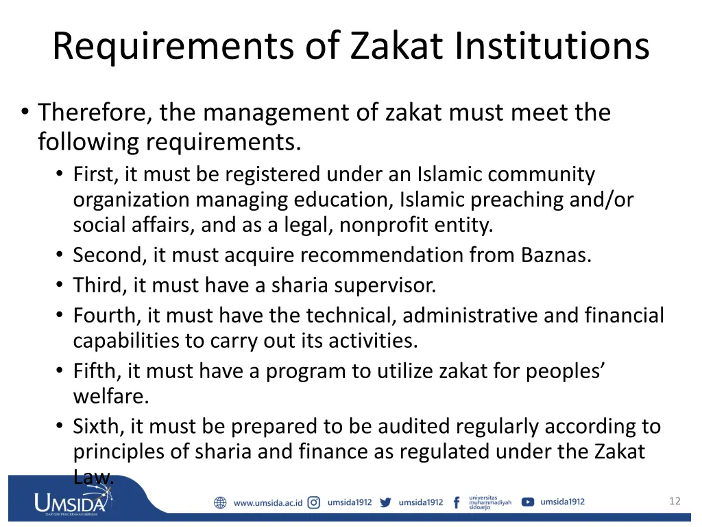 requirements of zakat institutions