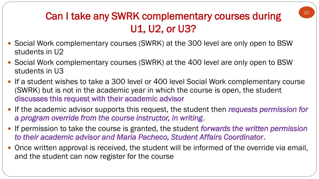 can i take any swrk complementary courses during