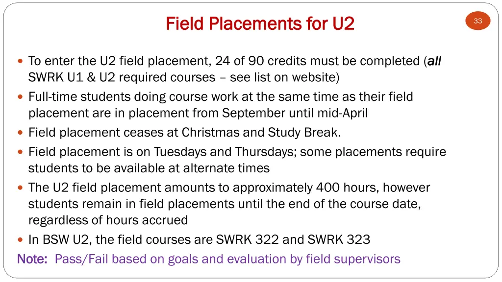field placements for u2 field placements for u2