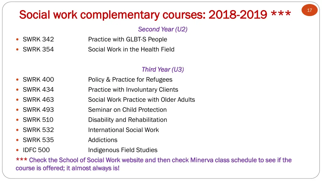 social work complementary courses 2018 social