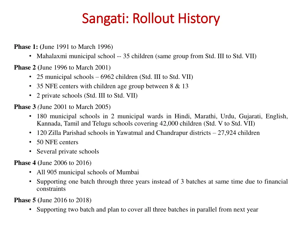 sangati rollout history sangati rollout history