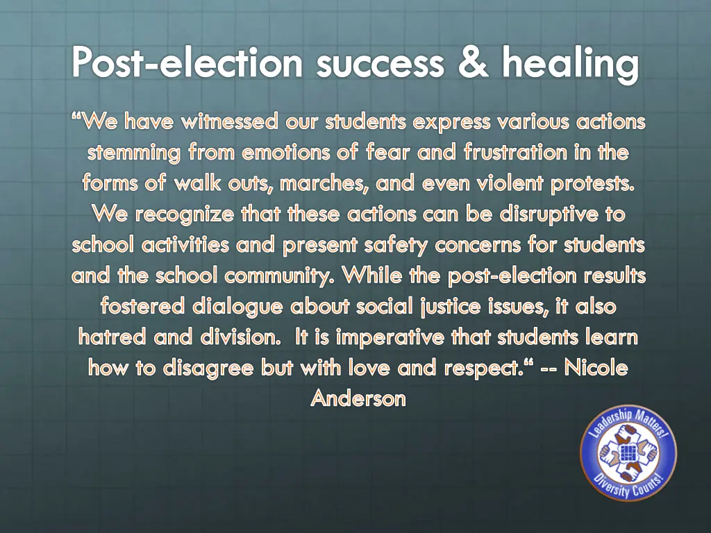 post election success healing