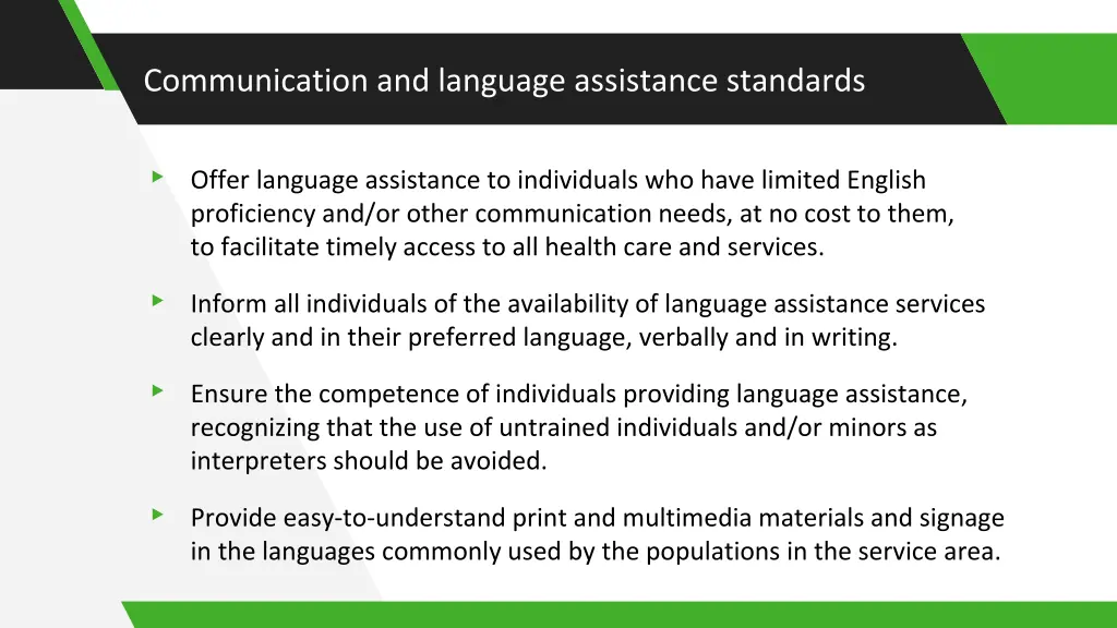 communication and language assistance standards