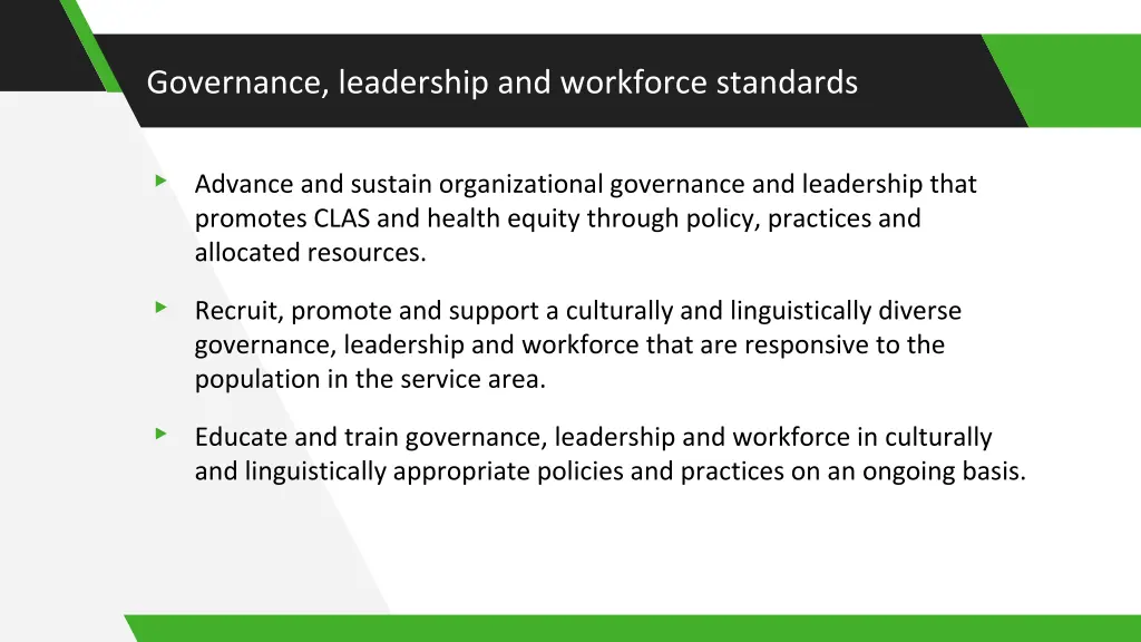 governance leadership and workforce standards
