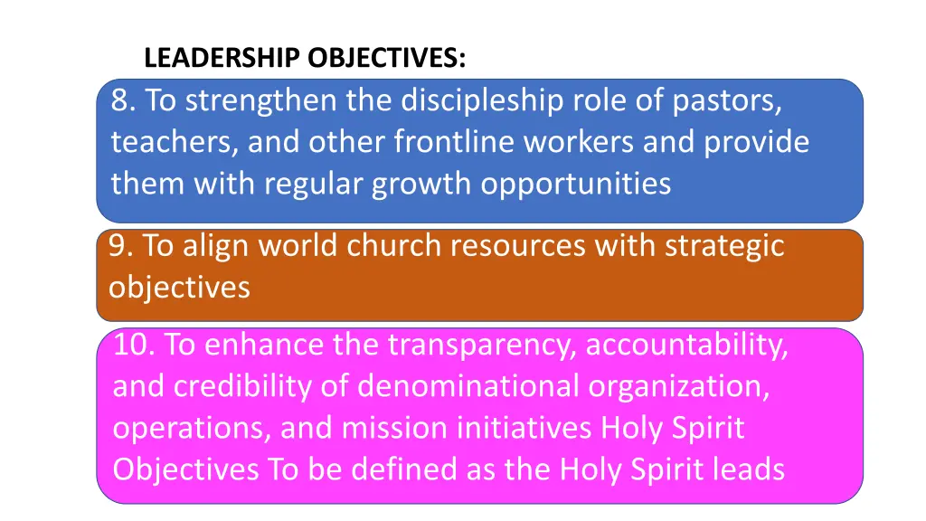 leadership objectives 8 to strengthen