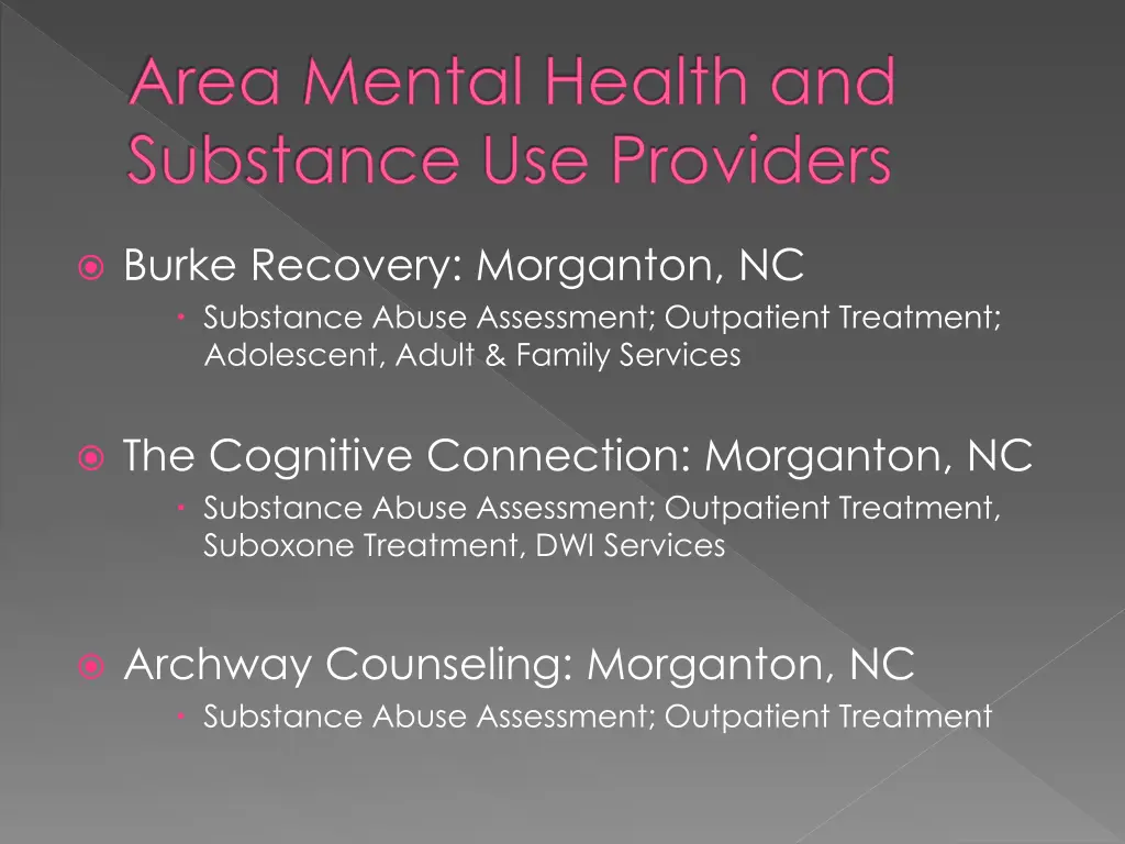 area mental health and substance use providers