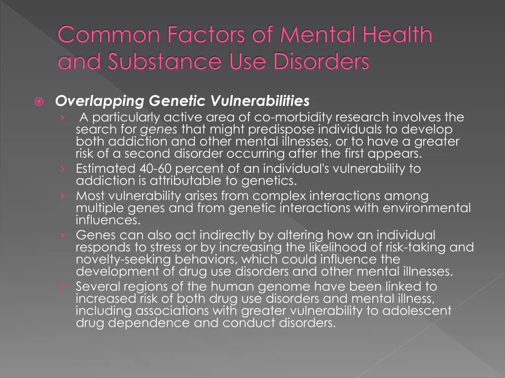 common factors of mental health and substance