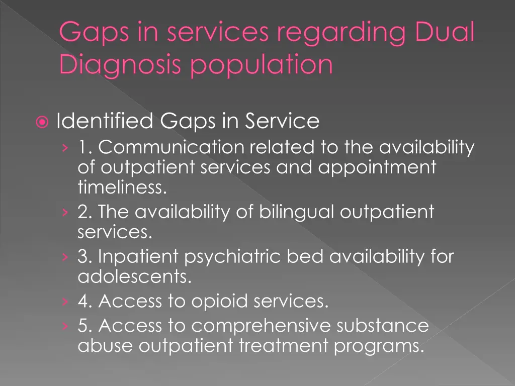 gaps in services regarding dual diagnosis