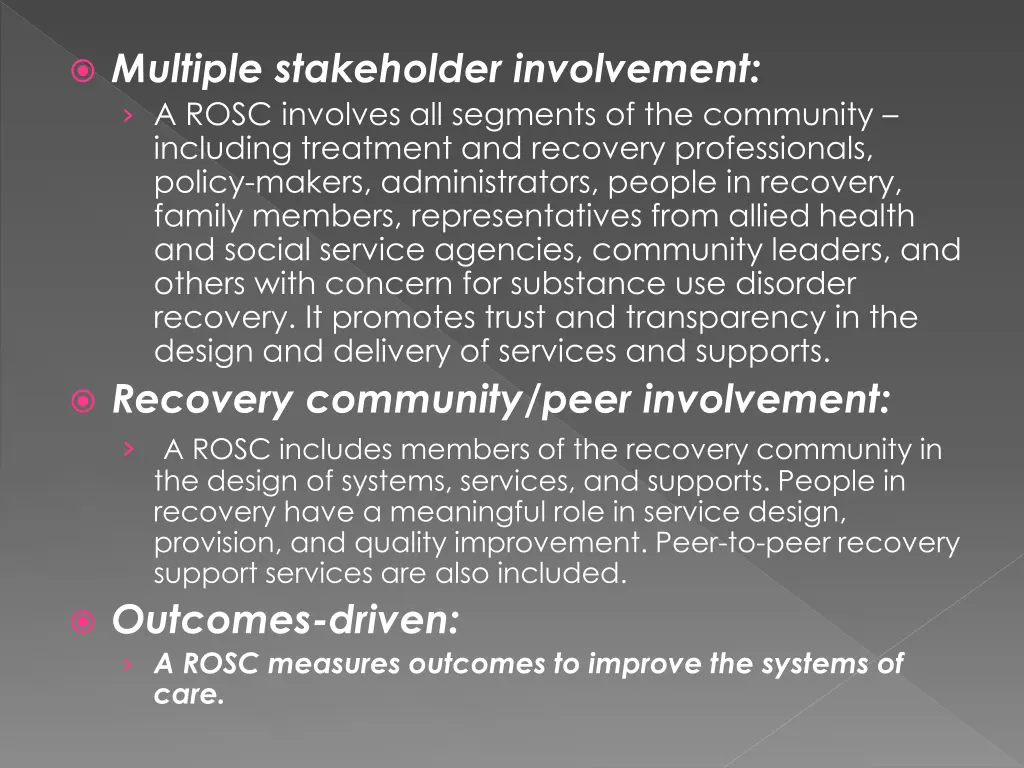 multiple stakeholder involvement a rosc involves