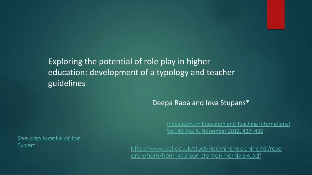 exploring the potential of role play in higher