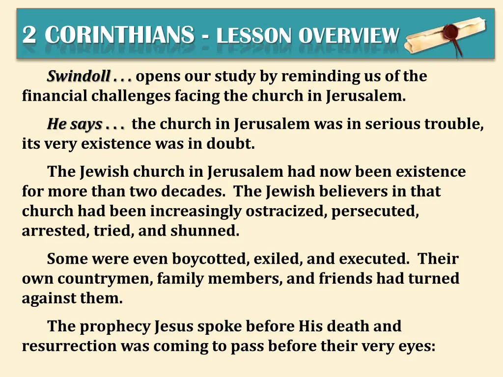 2 corinthians lesson overview