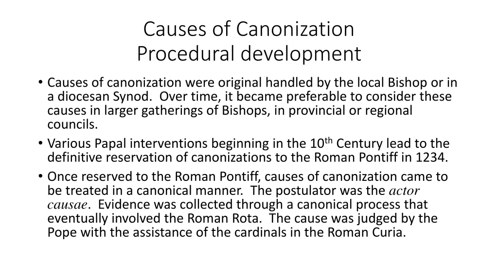 causes of canonization procedural development