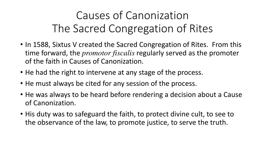 causes of canonization the sacred congregation