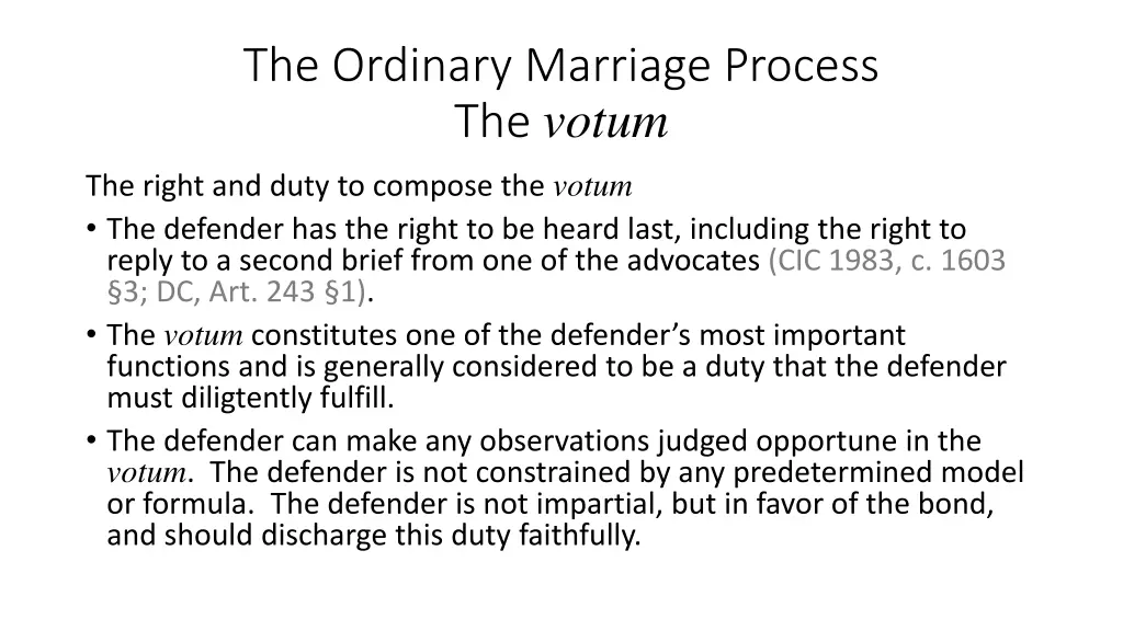 the ordinary marriage process the votum