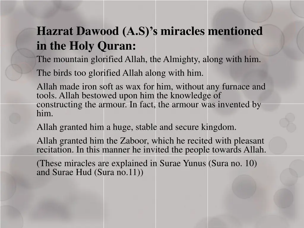 hazrat dawood a s s miracles mentioned