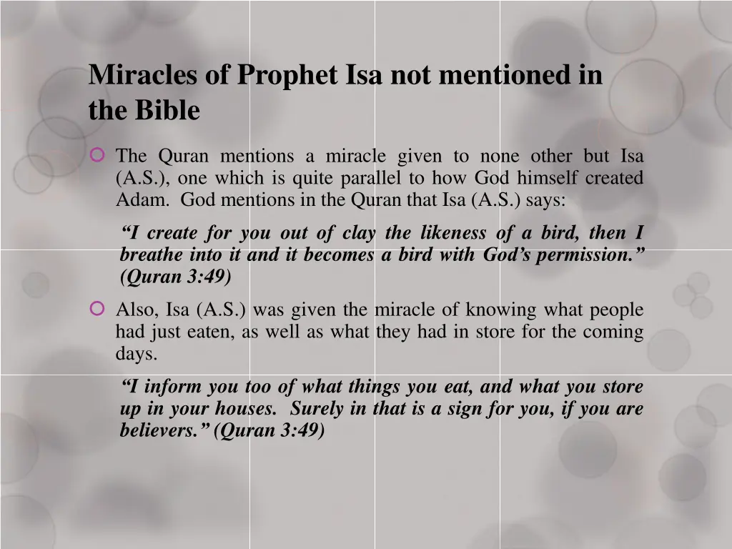 miracles of prophet isa not mentioned in the bible