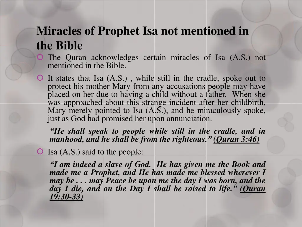 miracles of prophet isa not mentioned