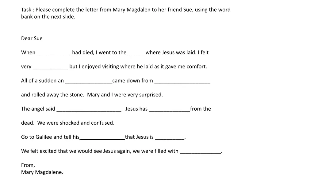 task please complete the letter from mary