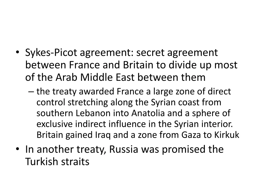 sykes picot agreement secret agreement between